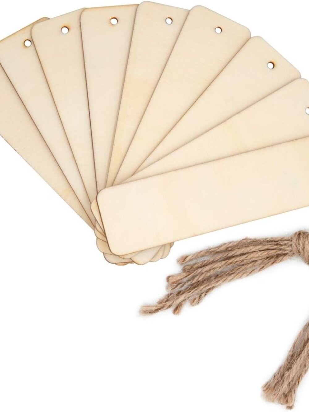 Rectangle Wood Crafts DIY Blank Hanging Wooden Tags Ornaments with Ropes Wedding